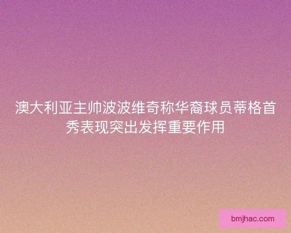 澳大利亚主帅波波维奇称华裔球员蒂格首秀表现突出发挥重要作用